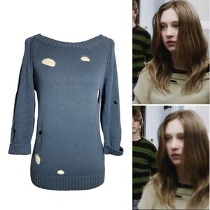 See By Chloe • Holes Pullover Sweater Navy 3/4 Sleeves US 2 ASO Violet Harmon